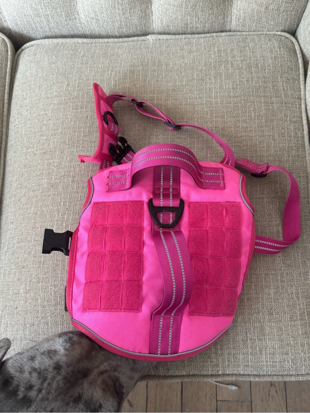 Adjustable Pink No-Pull Dog Harness with MOLLE Panels